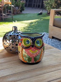 Lovely Owl Flower Pot | Ceramic Talavera Planter is Handmade Mexican Pottery for Outdoor Garden Decor, Indoor Home Decor, 11.5 inch Tall