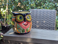 Lovely Owl Flower Pot | Ceramic Talavera Planter is Handmade Mexican Pottery for Outdoor Garden Decor, Indoor Home Decor, 11.5 inch Tall