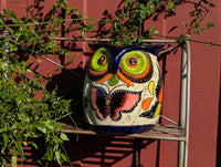 Lovely Owl Flower Pot | Ceramic Talavera Planter is Handmade Mexican Pottery for Outdoor Garden Decor, Indoor Home Decor, 11.5 inch Tall