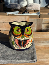 Lovely Owl Flower Pot | Ceramic Talavera Planter is Handmade Mexican Pottery for Outdoor Garden Decor, Indoor Home Decor, 11.5 inch Tall