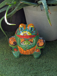 Talavera Frog Flower Pot | Ceramic Pottery for an Indoor or Outdoor Planter Pot is Handmade Mexican Home Decor and Garden Decor and Yard Art