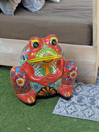 Talavera Frog Flower Pot | Ceramic Pottery for Indoor or Outdoor Planter Pot, Handmade Mexican Home Decor or Garden Decor & Yard Art