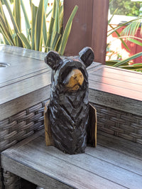 Black Bear Home Decoration | Handmade by Chainsaw this Cute Bear is a Wooden Statue for Your Kitchen Counter, Home Accent or Yard Art