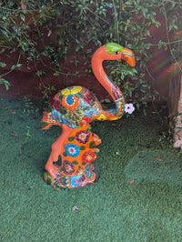 Pink Flamingo Garden Decor & Yard Art, Ceramic Talavera Pottery to use as Home Decor, Porch Decoration or Outdoor Decor