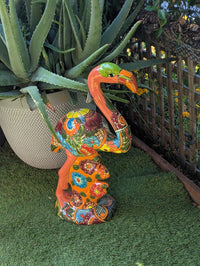 Pink Flamingo Garden Decor & Yard Art, Ceramic Talavera Pottery to use as Home Decor, Porch Decoration or Outdoor Decor