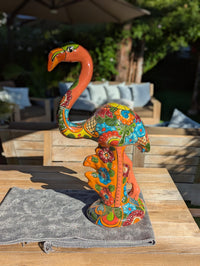 Pink Flamingo Garden Decor & Yard Art, Ceramic Talavera Pottery to use as Home Decor, Porch Decoration or Outdoor Decor