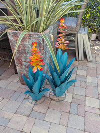 Flowering Agave Metal Cactus Yard Art & Garden Decor | Lifelike Handmade Agave Plant Pair Mexican Yard Art for Your Home or Outdoor Spaces