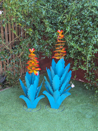 Flowering Agave Metal Cactus Yard Art & Garden Decor | Lifelike Handmade Agave Plant Pair Mexican Yard Art for Your Home or Outdoor Spaces