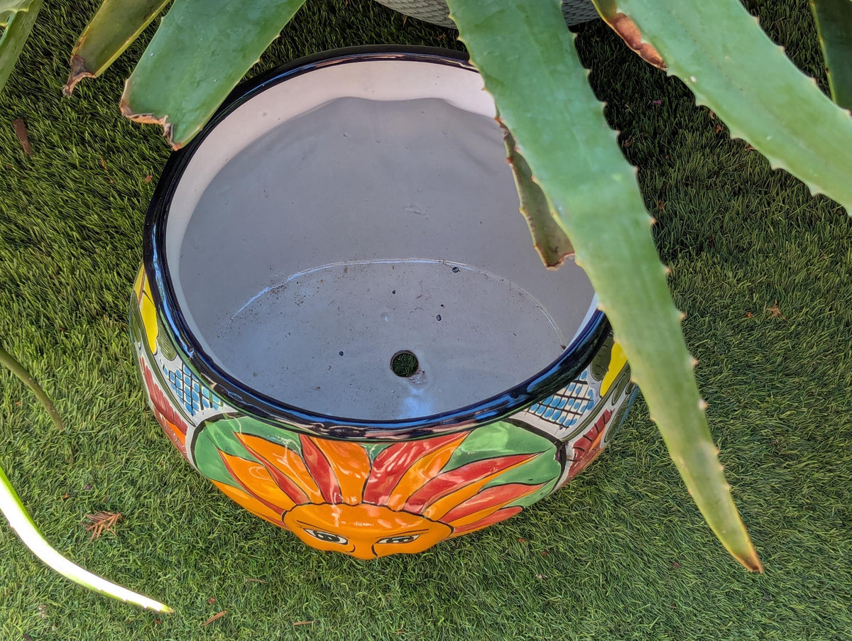 11.5" Oval Mexican Sun Flower Planter is a Colorful, Handmade Talavera Ceramic Planter Pot for Home and Garden Decor, Outdoor Yard Art