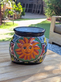 11.5" Oval Mexican Sun Flower Planter is a Colorful, Handmade Talavera Ceramic Planter Pot for Home and Garden Decor, Outdoor Yard Art