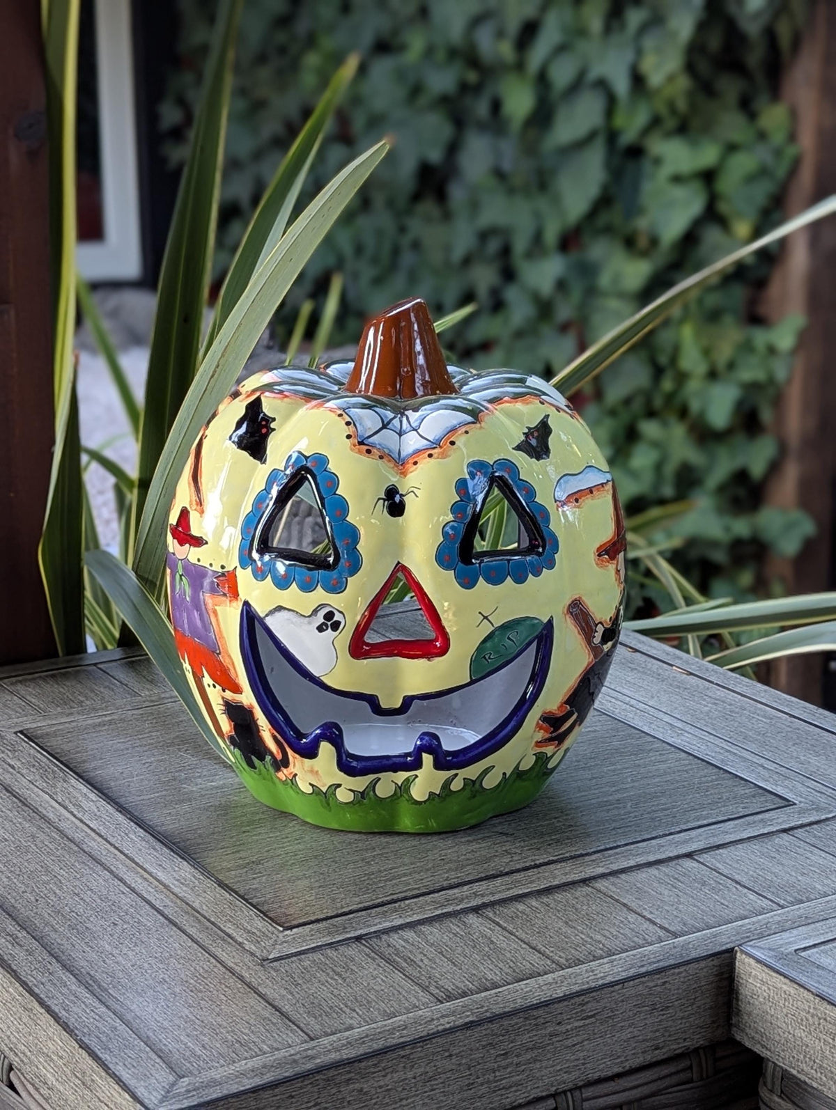 Halloween Pumpkin Decor is Talavera Pottery | Jack-o-Lantern Home Decoration is Handmade Mexican Art for Outdoor Patio Decor, Trick or Treat