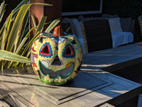 Halloween Pumpkin Decor is Talavera Pottery | Jack-o-Lantern Home Decoration is Handmade Mexican Art for Outdoor Patio Decor, Trick or Treat