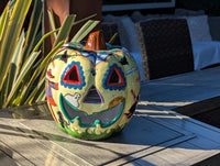 Halloween Pumpkin Decor is Talavera Pottery | Jack-o-Lantern Home Decoration is Handmade Mexican Art for Outdoor Patio Decor, Trick or Treat
