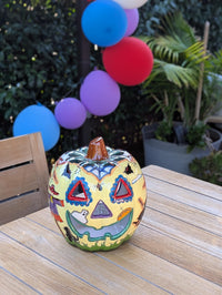 Halloween Pumpkin Decor is Talavera Pottery | Jack-o-Lantern Home Decoration is Handmade Mexican Art for Outdoor Patio Decor, Trick or Treat