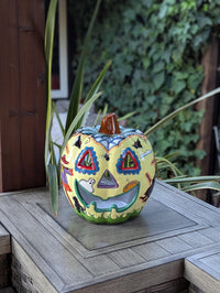 Halloween Pumpkin Decor is Talavera Pottery | Jack-o-Lantern Home Decoration is Handmade Mexican Art for Outdoor Patio Decor, Trick or Treat