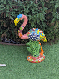 Pink Flamingo Garden Decor & Yard Art, Ceramic Talavera Pottery to use as Home Decor, Porch Decoration or Outdoor Decor