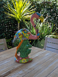 Pink Flamingo Garden Decor & Yard Art, Ceramic Talavera Pottery to use as Home Decor, Porch Decoration or Outdoor Decor
