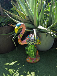 Pink Flamingo Garden Decor & Yard Art, Ceramic Talavera Pottery to use as Home Decor, Porch Decoration or Outdoor Decor