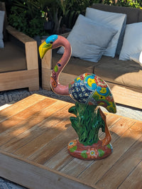 Pink Flamingo Garden Decor & Yard Art, Ceramic Talavera Pottery to use as Home Decor, Porch Decoration or Outdoor Decor