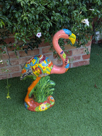 Pink Flamingo Garden Decor & Yard Art, Ceramic Talavera Pottery to use as Home Decor, Porch Decoration or Outdoor Decor