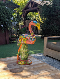 Pink Flamingo Garden Decor & Yard Art, Ceramic Talavera Pottery to use as Home Decor, Porch Decoration or Outdoor Decor