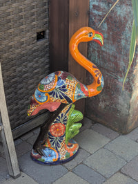 Orange Flamingo Garden Decor & Yard Art, Ceramic Talavera Pottery to use as Home Decor, Porch Decoration or Outdoor Decor