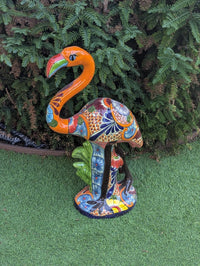 Orange Flamingo Garden Decor & Yard Art, Ceramic Talavera Pottery to use as Home Decor, Porch Decoration or Outdoor Decor