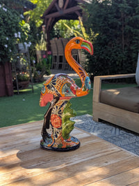 Orange Flamingo Garden Decor & Yard Art, Ceramic Talavera Pottery to use as Home Decor, Porch Decoration or Outdoor Decor