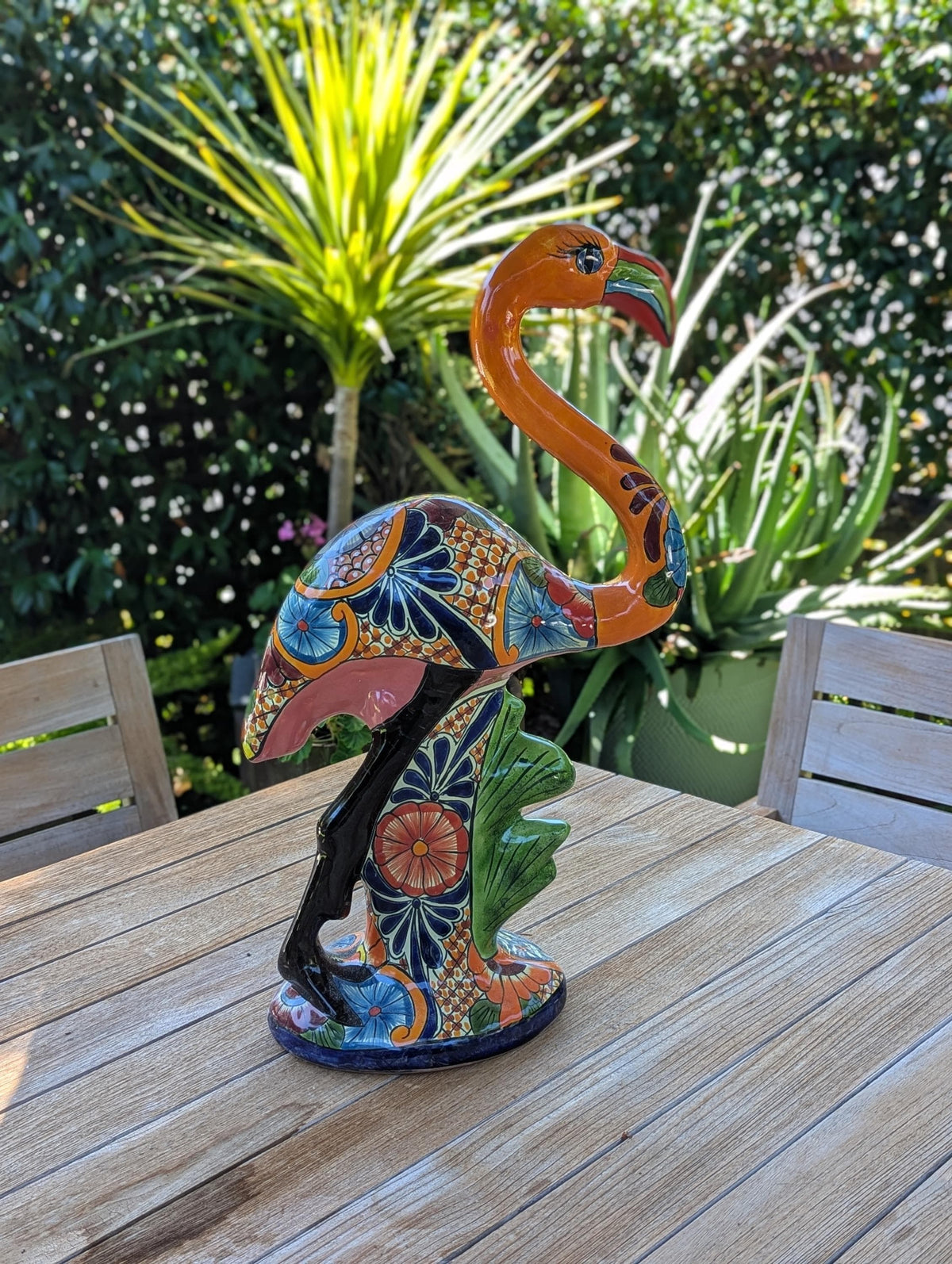 Orange Flamingo Garden Decor & Yard Art, Ceramic Talavera Pottery to use as Home Decor, Porch Decoration or Outdoor Decor
