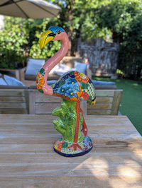 Pink Flamingo Garden Decor & Yard Art, Ceramic Talavera Pottery to use as Home Decor, Porch Decoration or Outdoor Decor