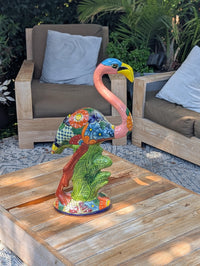 Pink Flamingo Garden Decor & Yard Art, Ceramic Talavera Pottery to use as Home Decor, Porch Decoration or Outdoor Decor