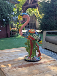 Pink Flamingo Garden Decor & Yard Art, Ceramic Talavera Pottery to use as Home Decor, Porch Decoration or Outdoor Decor