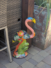 Pink Flamingo Garden Decor & Yard Art, Ceramic Talavera Pottery to use as Home Decor, Porch Decoration or Outdoor Decor