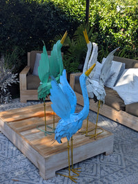 Heron Garden Statues, Handcrafted Rustic Metal Yard Art for Home, Porch or Outdoor Décorations