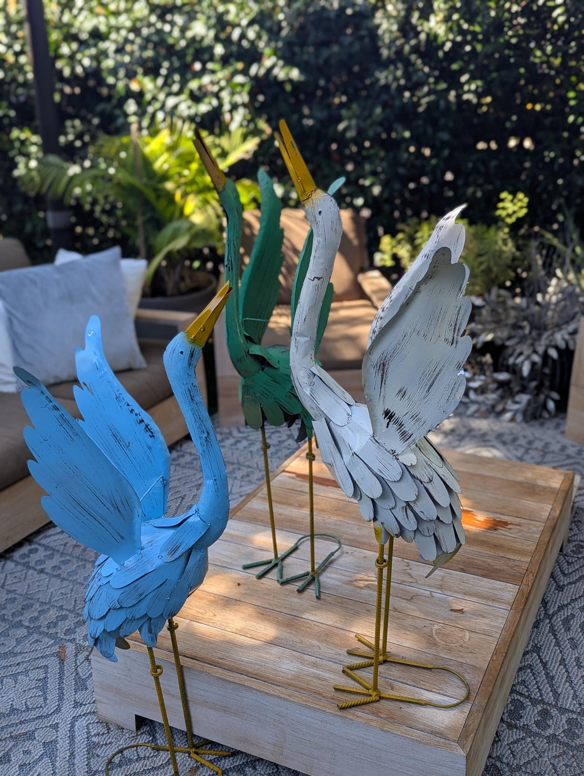 Heron Garden Statues, Handcrafted Rustic Metal Yard Art for Home, Porch or Outdoor Décorations
