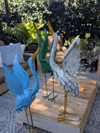 Heron Garden Statues, Handcrafted Rustic Metal Yard Art for Home, Porch or Outdoor Décorations