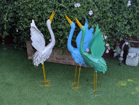 Heron Garden Statues, Handcrafted Rustic Metal Yard Art for Home, Porch or Outdoor Décorations