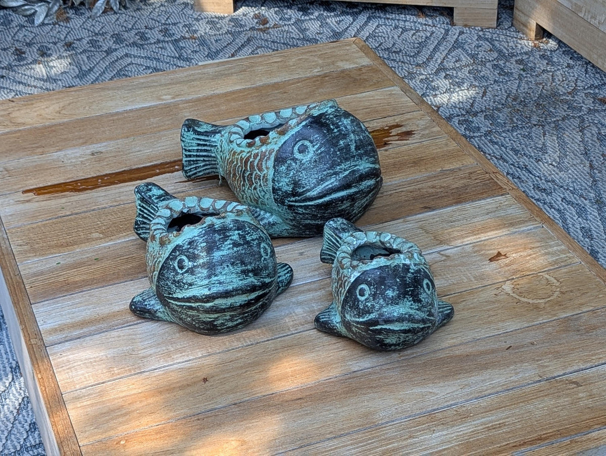 Fish Planter is Handmade Mexican Pottery | Clay Plant Pot for Outdoor Garden Decoration or Indoor Home Decor, Hand Painted Yard Art, 3 Sizes