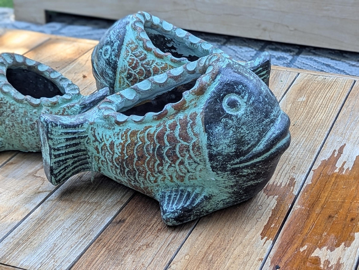 Fish Planter is Handmade Mexican Pottery | Clay Plant Pot for Outdoor Garden Decoration or Indoor Home Decor, Hand Painted Yard Art, 3 Sizes