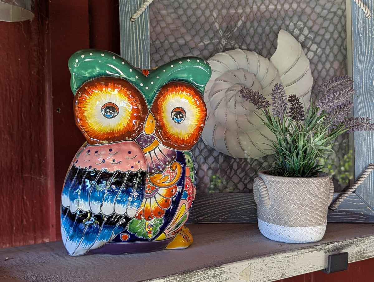 Ceramic Owl Planter, Talavera Pottery is Colorful Indoor Flower Pot or Outdoor Owl Decor, Mexican Planter & Plant Pot Home Decor Owl Gift