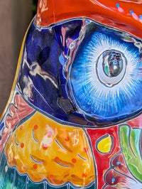 CHIP | Ceramic Owl Planter, Talavera Pottery is Indoor Flower Pot or Outdoor Owl Decor, Mexican Planter & Plant Pot Home Decor, Owl Gift