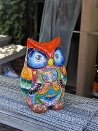 CHIP | Ceramic Owl Planter, Talavera Pottery is Indoor Flower Pot or Outdoor Owl Decor, Mexican Planter & Plant Pot Home Decor, Owl Gift