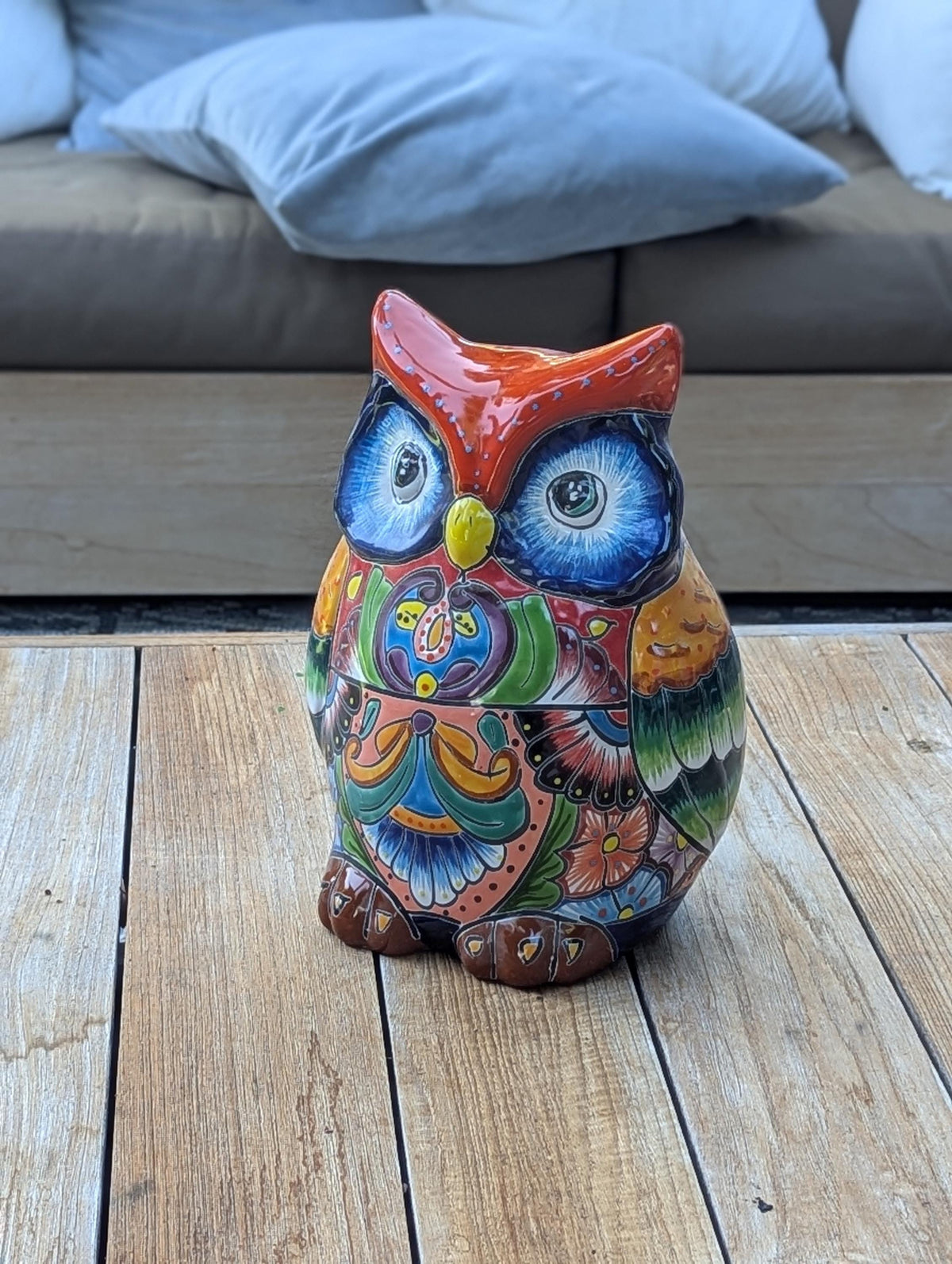 CHIP | Ceramic Owl Planter, Talavera Pottery is Indoor Flower Pot or Outdoor Owl Decor, Mexican Planter & Plant Pot Home Decor, Owl Gift