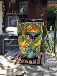 Round Ceramic Planter | Handmade in Mexico is a Tall Flower Pot for Outdoor Garden Decor, or Indoor Home Decor