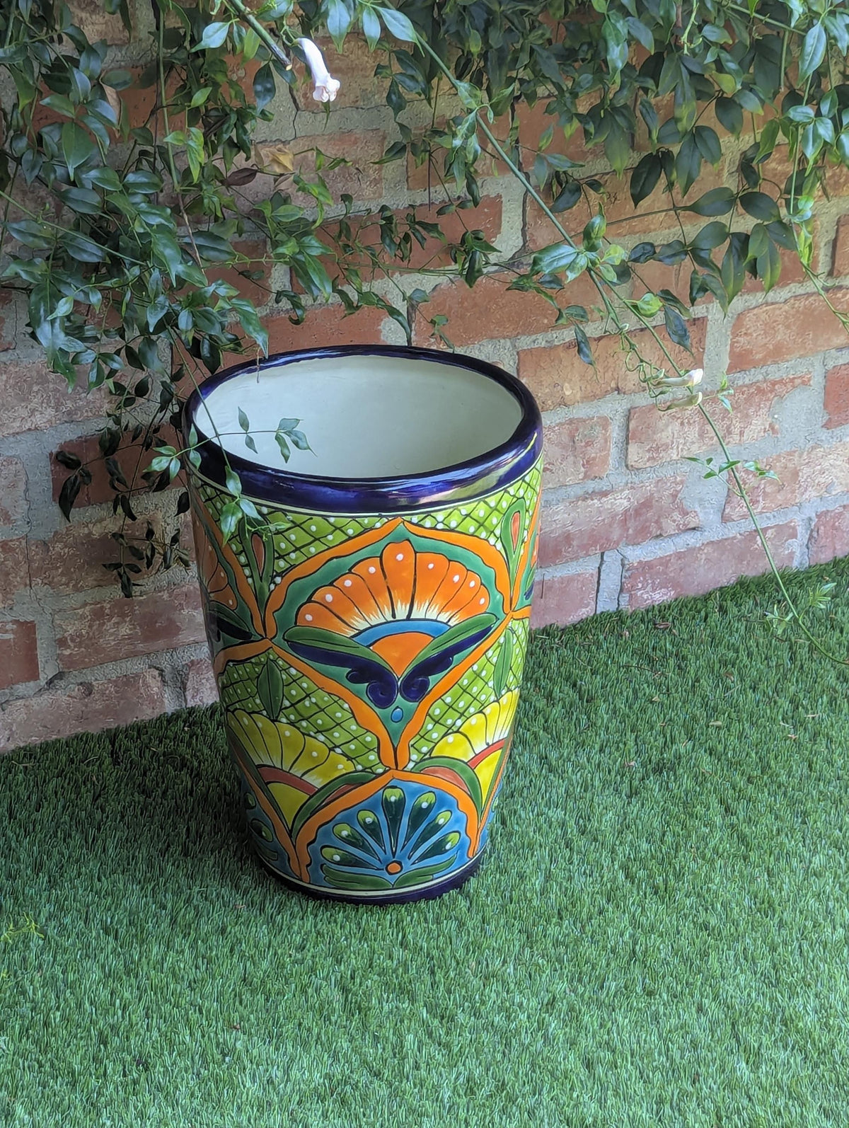 Round Ceramic Planter | Handmade in Mexico is a Tall Flower Pot for Outdoor Garden Decor, or Indoor Home Decor