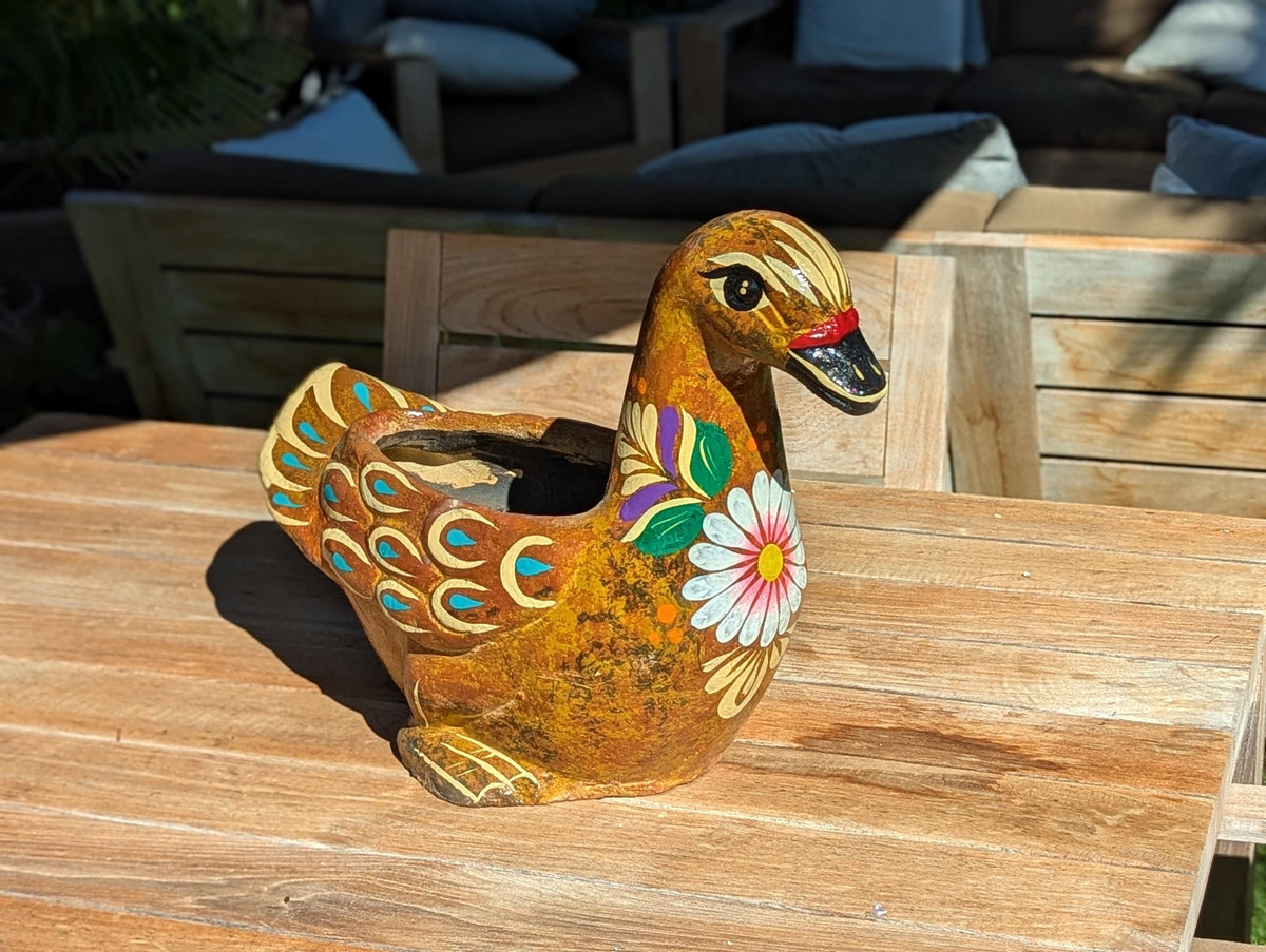 Waterfowl Flower Pot is Painted Terra Cotta Planter Handmade in Mexico | Clay Pottery Swan Works as Indoor Home Decor or Outdoor Planter Pot