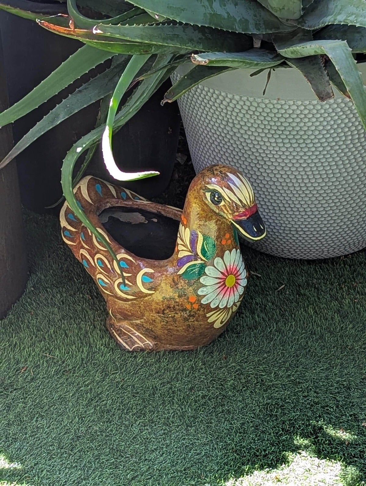 Waterfowl Flower Pot is Painted Terra Cotta Planter Handmade in Mexico | Clay Pottery Swan Works as Indoor Home Decor or Outdoor Planter Pot