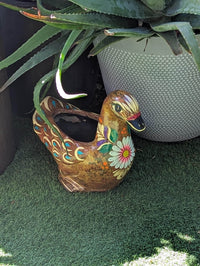 Waterfowl Flower Pot is Painted Terra Cotta Planter Handmade in Mexico | Clay Pottery Swan Works as Indoor Home Decor or Outdoor Planter Pot