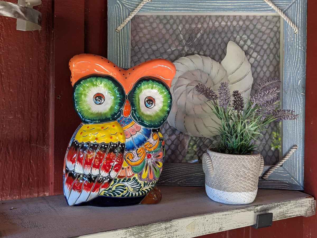 Ceramic Owl Planter, Talavera Pottery is Colorful Indoor Flower Pot or Outdoor Owl Decor, Mexican Planter & Plant Pot Home Decor Owl Gift