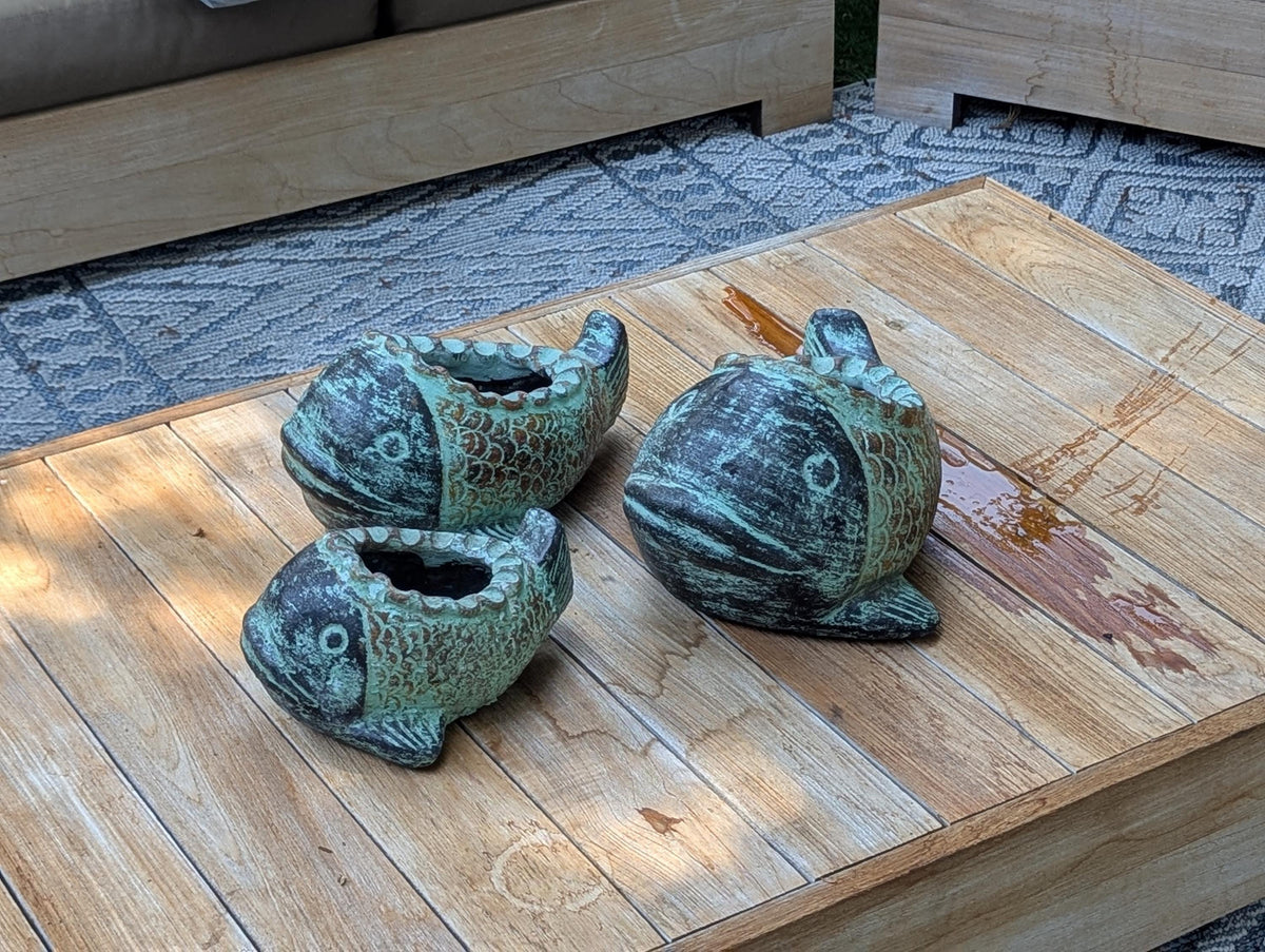 Fish Planter is Handmade Mexican Pottery | Clay Plant Pot for Outdoor Garden Decoration or Indoor Home Decor, Hand Painted Yard Art, 3 Sizes